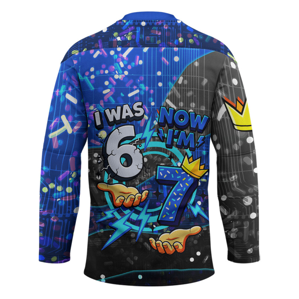 7th Birthday Boys Hockey Jersey I was 6 Now Im 7 Gaming And Tech Theme
