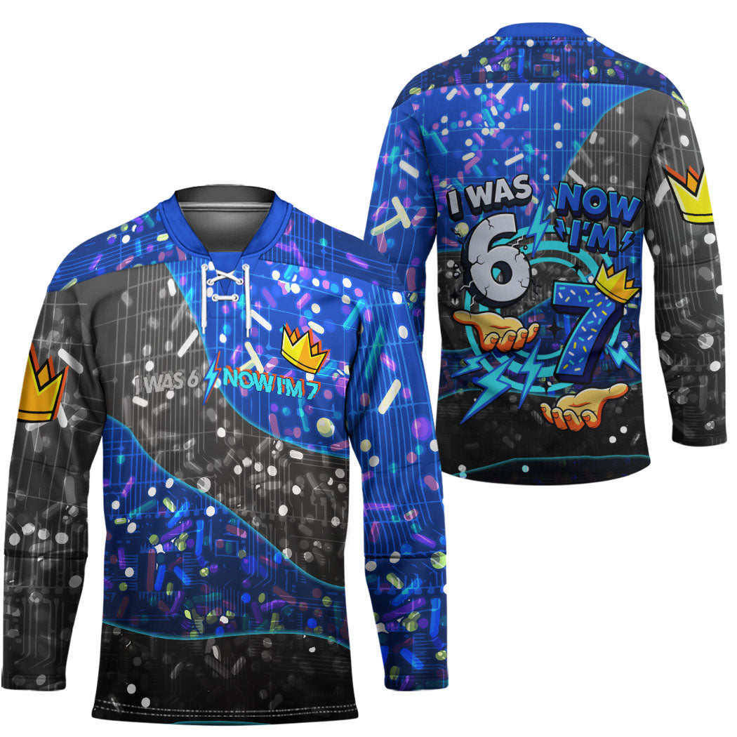7th Birthday Boys Hockey Jersey I was 6 Now Im 7 Gaming And Tech Theme
