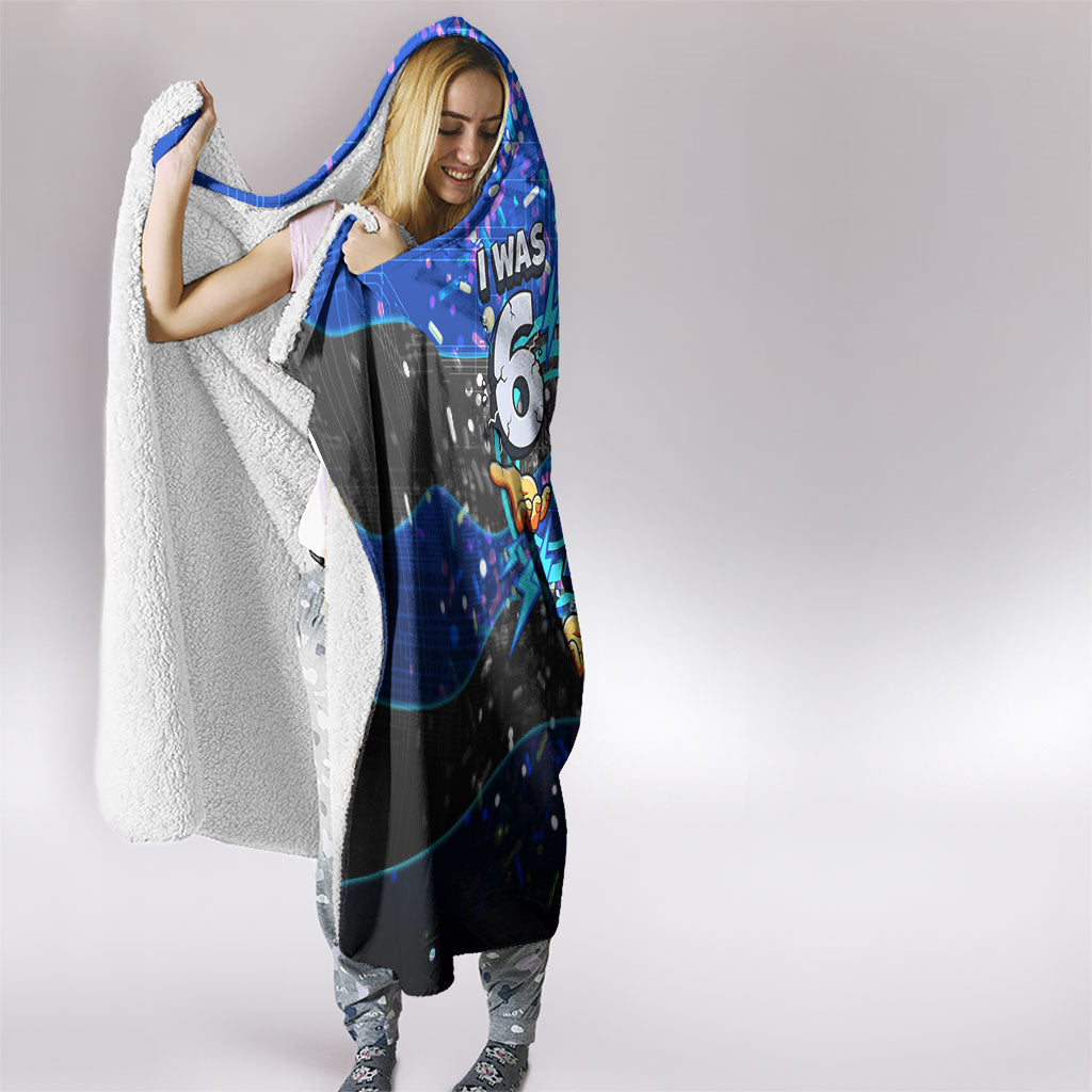 7th Birthday Boys Hooded Blanket I was 6 Now Im 7 Gaming And Tech Theme