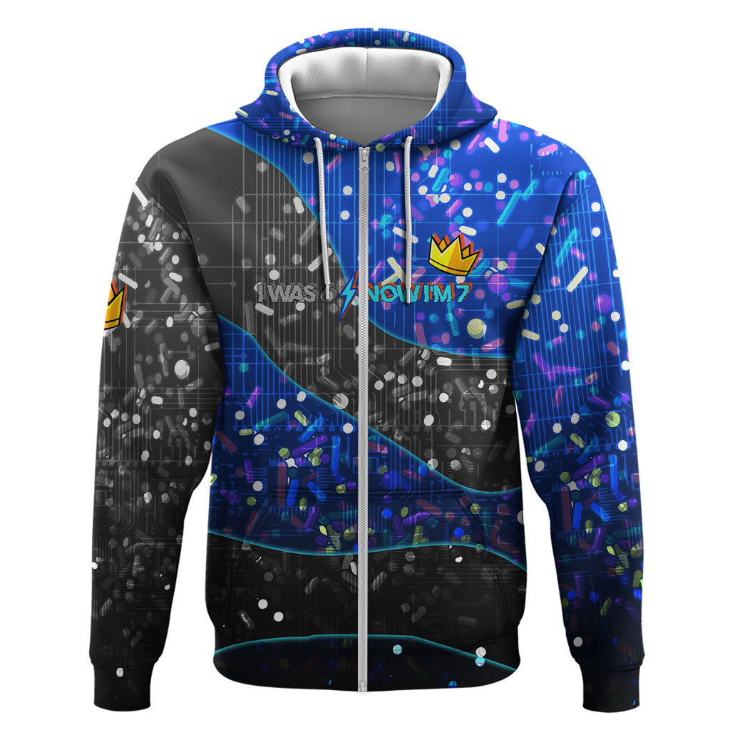 7th Birthday Boys Hoodie I was 6 Now Im 7 Gaming And Tech Theme