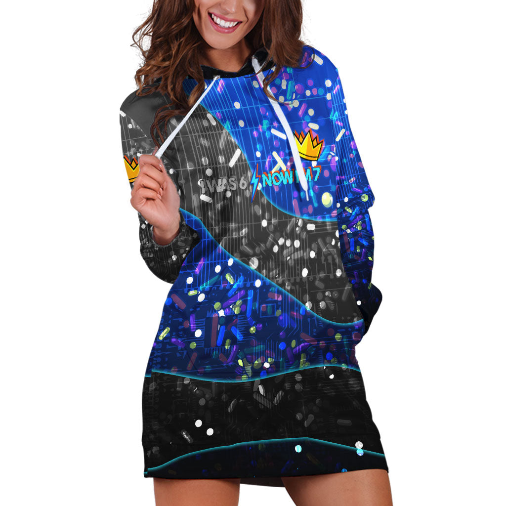 7th Birthday Boys Hoodie Dress I was 6 Now Im 7 Gaming And Tech Theme