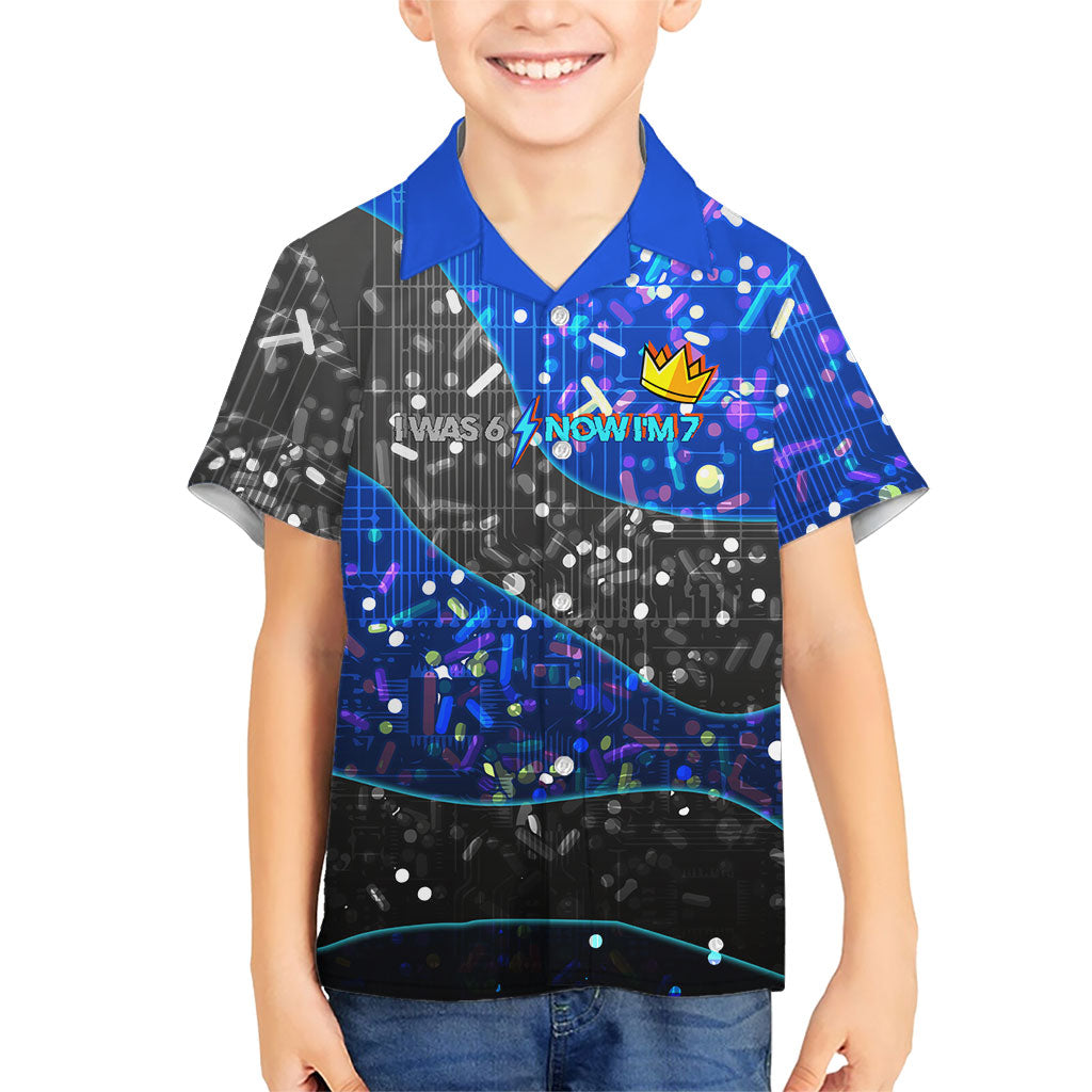 7th Birthday Boys Kid Hawaiian Shirt I was 6 Now Im 7 Gaming And Tech Theme