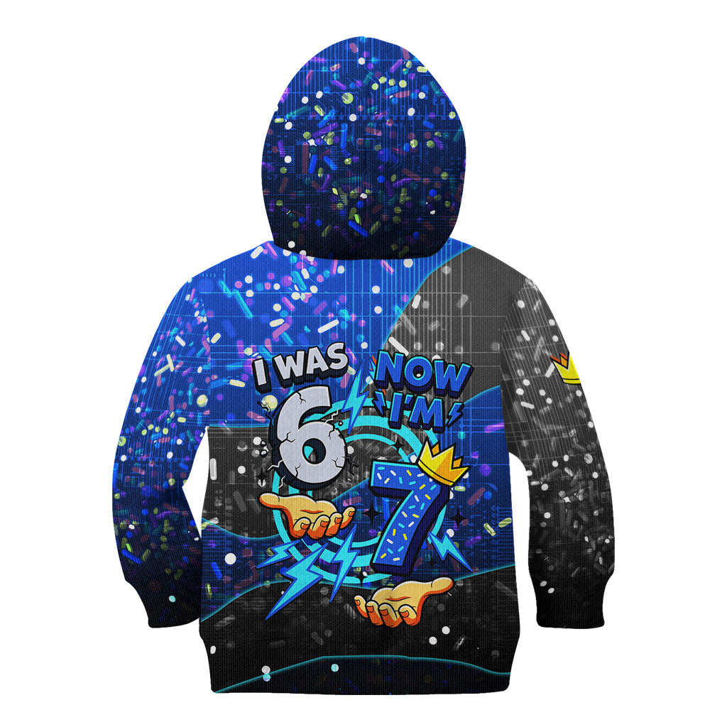 7th Birthday Boys Kid Hoodie I was 6 Now Im 7 Gaming And Tech Theme