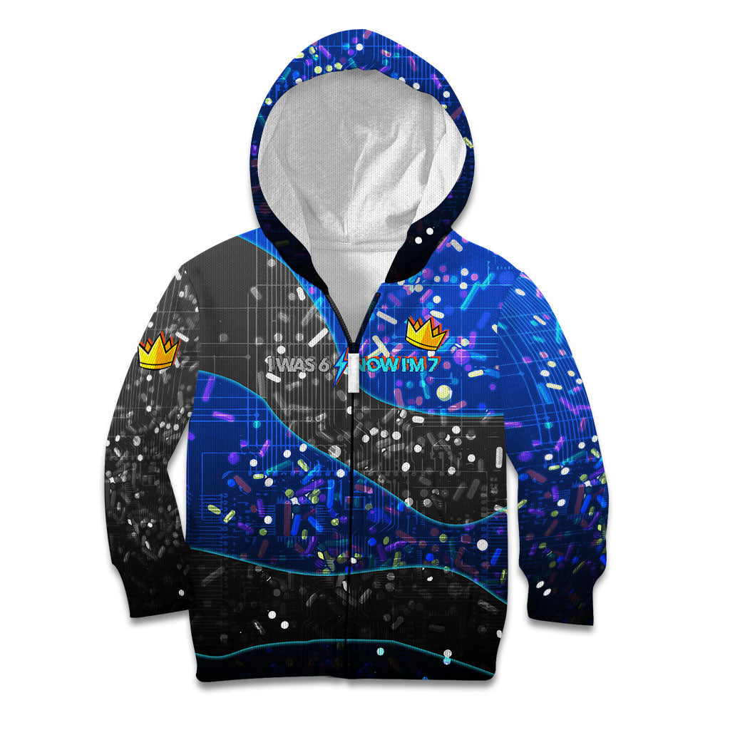 7th Birthday Boys Kid Hoodie I was 6 Now Im 7 Gaming And Tech Theme