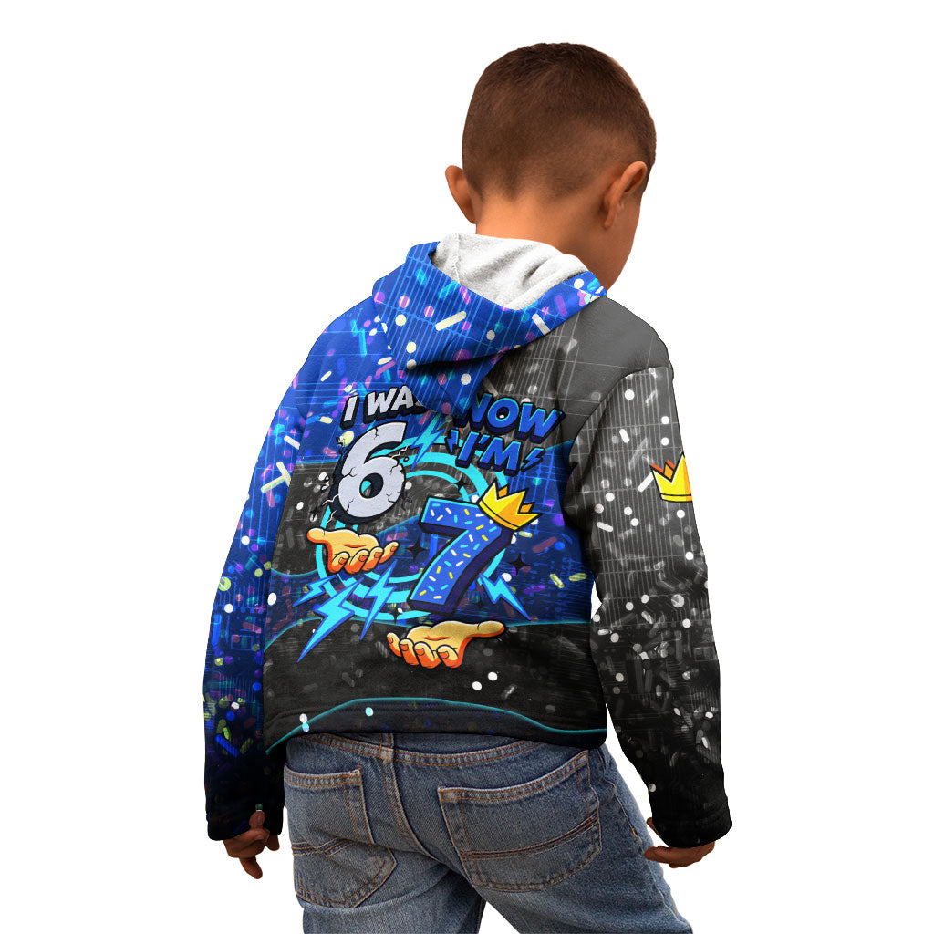 7th Birthday Boys Kid Hoodie I was 6 Now Im 7 Gaming And Tech Theme