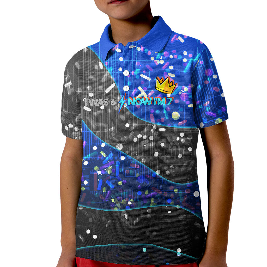 7th Birthday Boys Kid Polo Shirt I was 6 Now Im 7 Gaming And Tech Theme