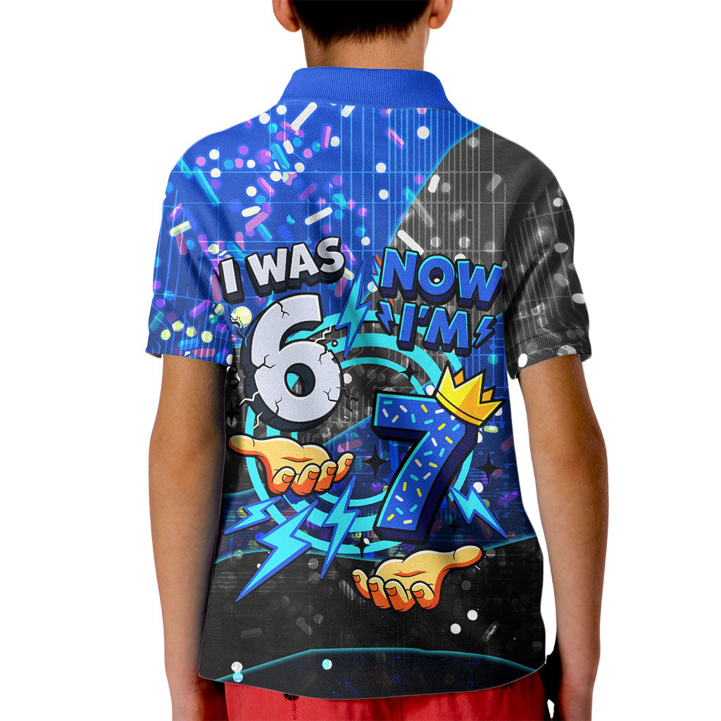 7th Birthday Boys Kid Polo Shirt I was 6 Now Im 7 Gaming And Tech Theme