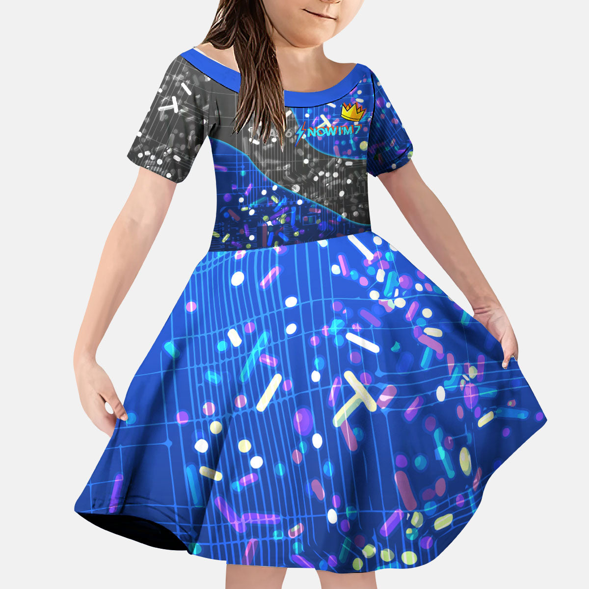 7th Birthday Boys Kid Short Sleeve Dress I was 6 Now Im 7 Gaming And Tech Theme