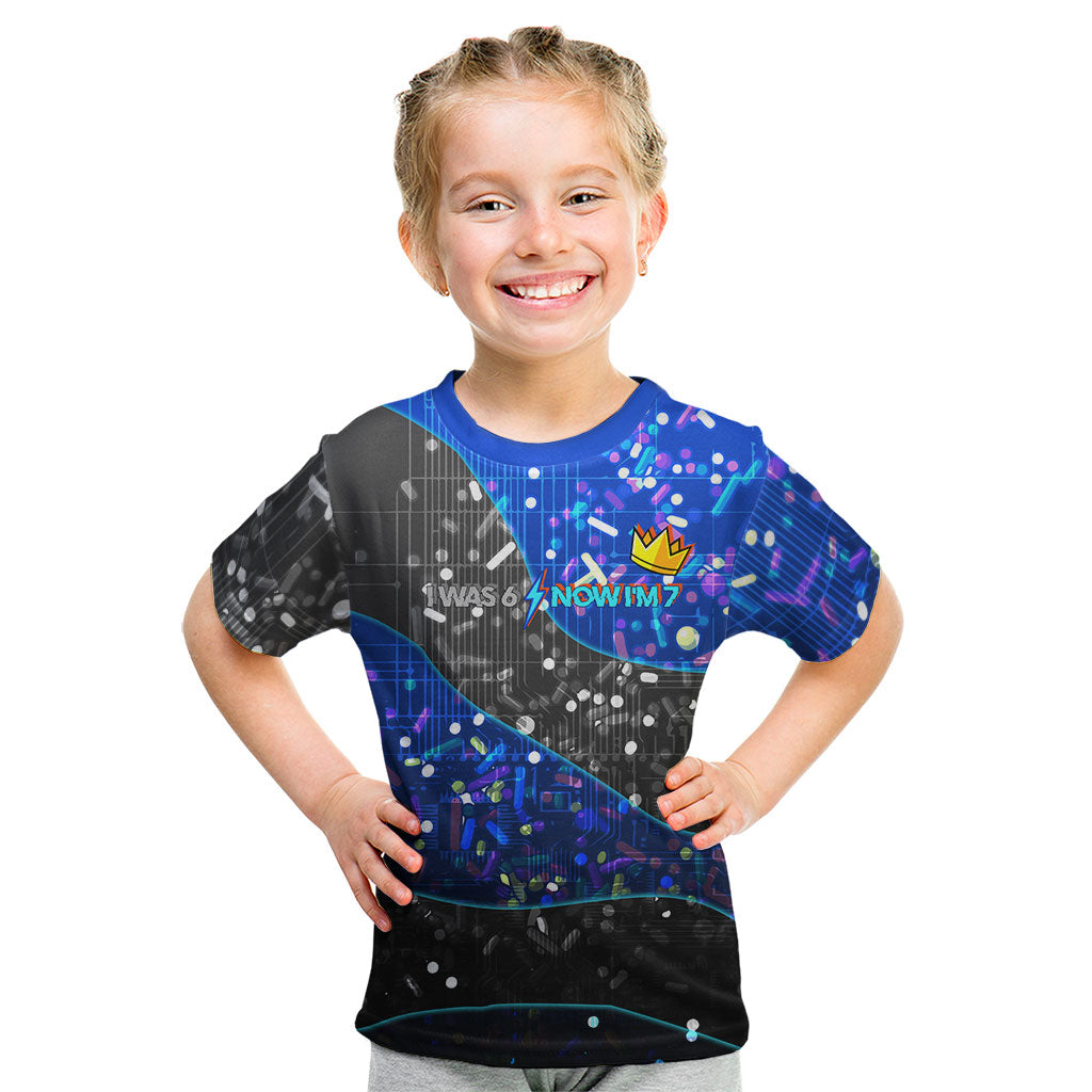 7th Birthday Boys Kid T Shirt I was 6 Now Im 7 Gaming And Tech Theme