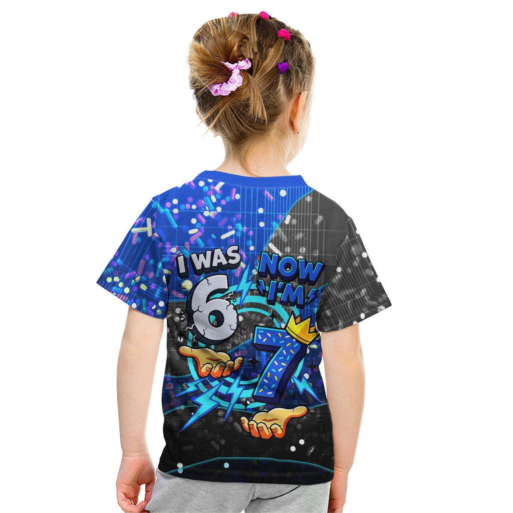 7th Birthday Boys Kid T Shirt I was 6 Now Im 7 Gaming And Tech Theme