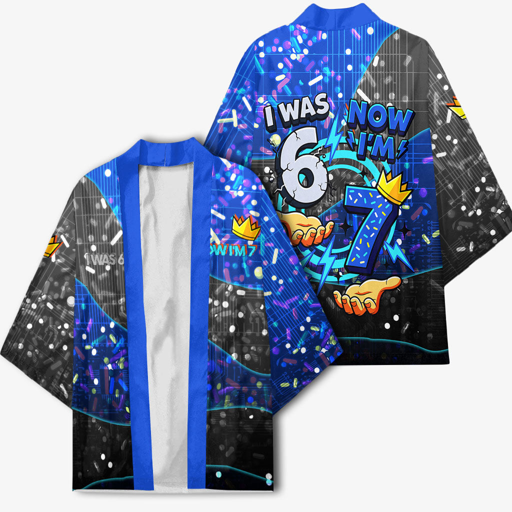 7th Birthday Boys Kimono I was 6 Now Im 7 Gaming And Tech Theme