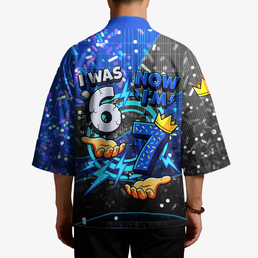 7th Birthday Boys Kimono I was 6 Now Im 7 Gaming And Tech Theme