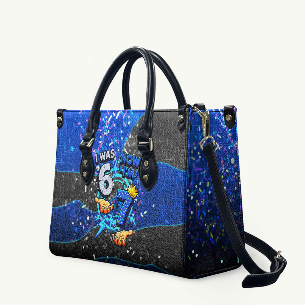7th Birthday Boys Leather Bag I was 6 Now Im 7 Gaming And Tech Theme