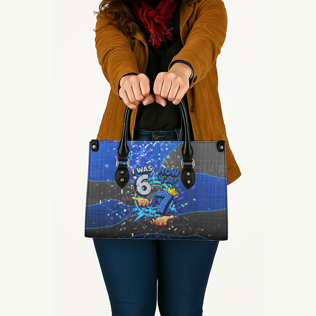 7th Birthday Boys Leather Bag I was 6 Now Im 7 Gaming And Tech Theme