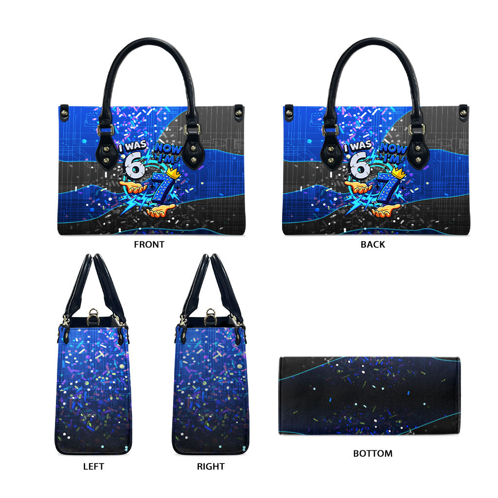 7th Birthday Boys Leather Bag I was 6 Now Im 7 Gaming And Tech Theme