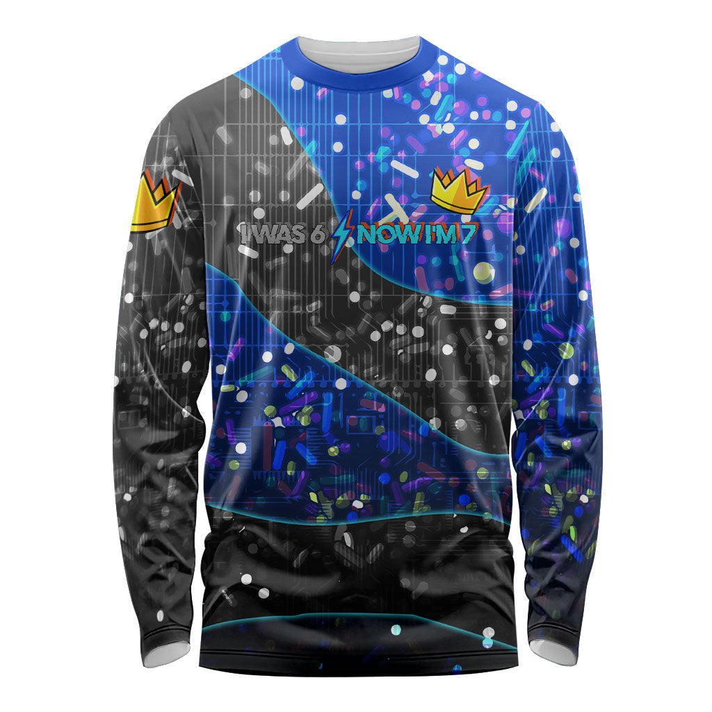 7th Birthday Boys Long Sleeve Shirt I was 6 Now Im 7 Gaming And Tech Theme