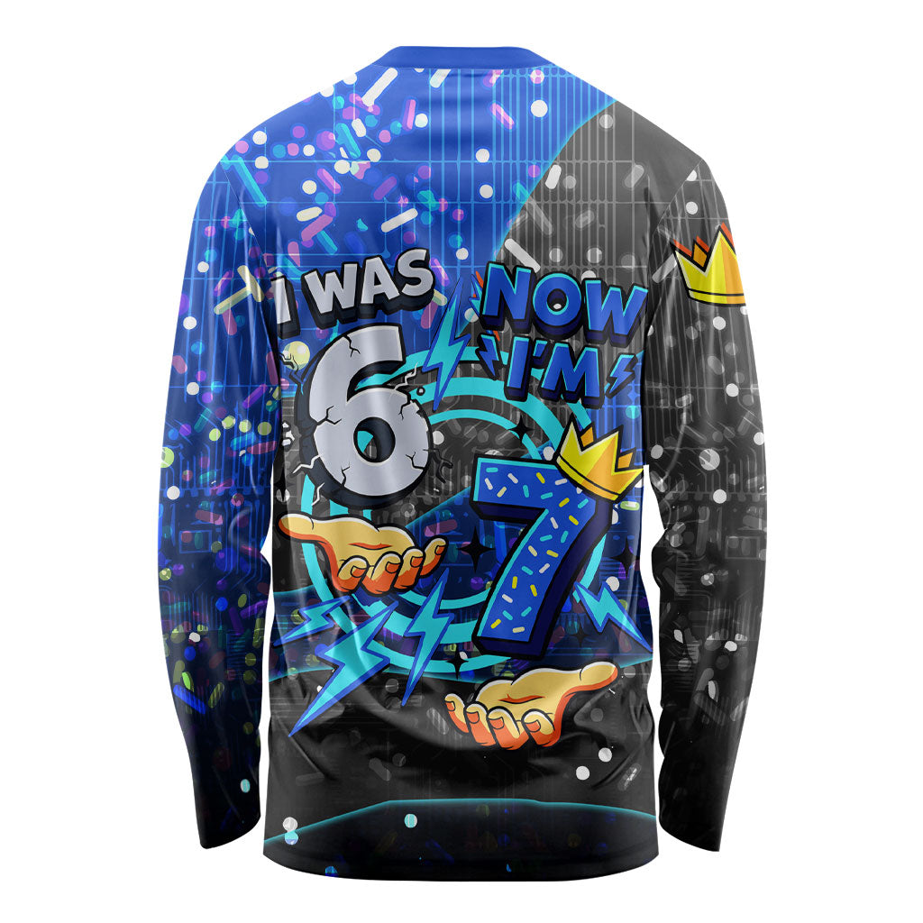 7th Birthday Boys Long Sleeve Shirt I was 6 Now Im 7 Gaming And Tech Theme