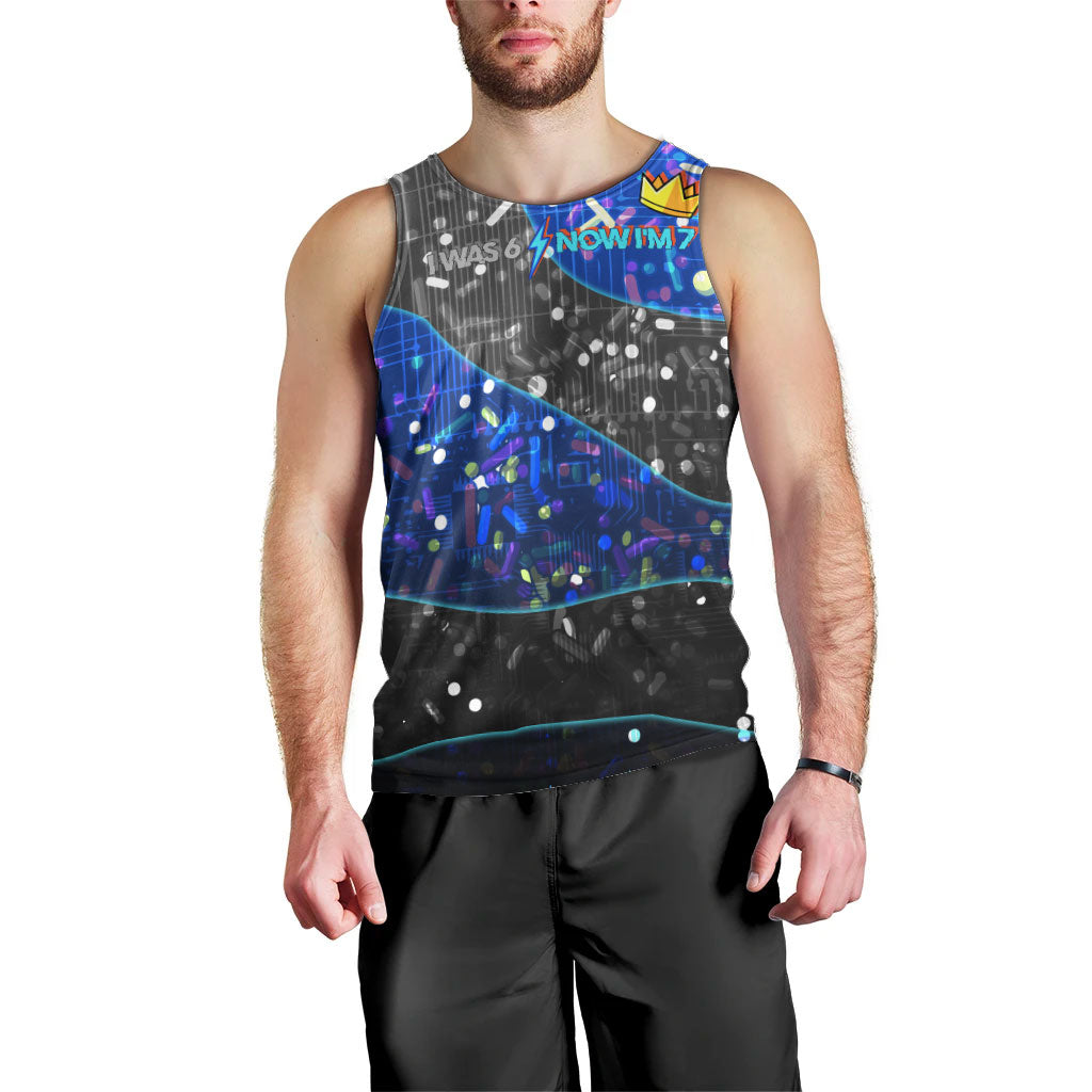 7th Birthday Boys Men Tank Top I was 6 Now Im 7 Gaming And Tech Theme