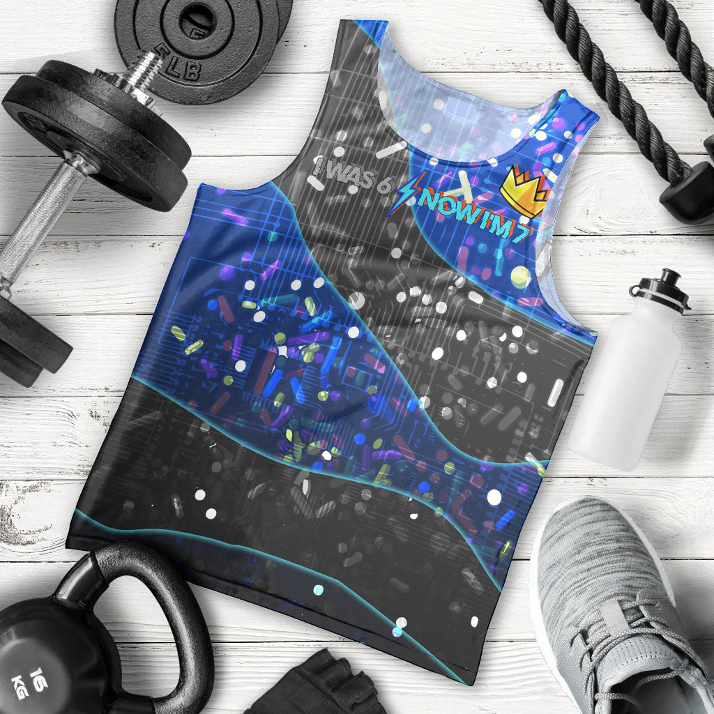 7th Birthday Boys Men Tank Top I was 6 Now Im 7 Gaming And Tech Theme