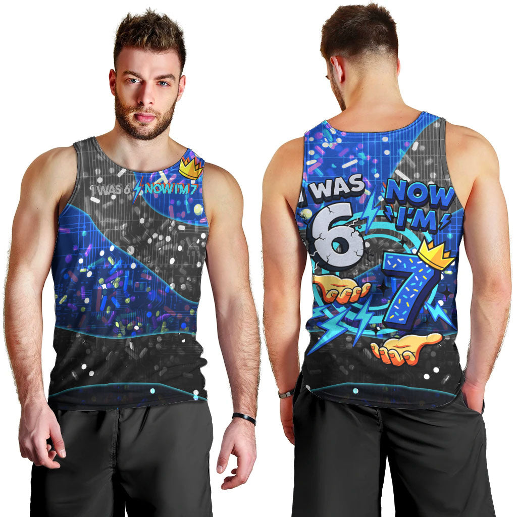 7th Birthday Boys Men Tank Top I was 6 Now Im 7 Gaming And Tech Theme