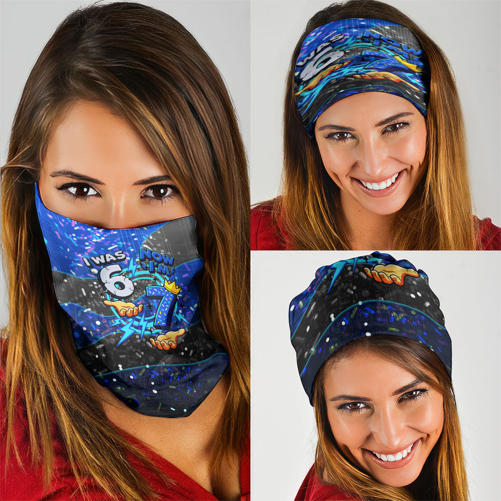 7th Birthday Boys Neck Gaiter I was 6 Now Im 7 Gaming And Tech Theme
