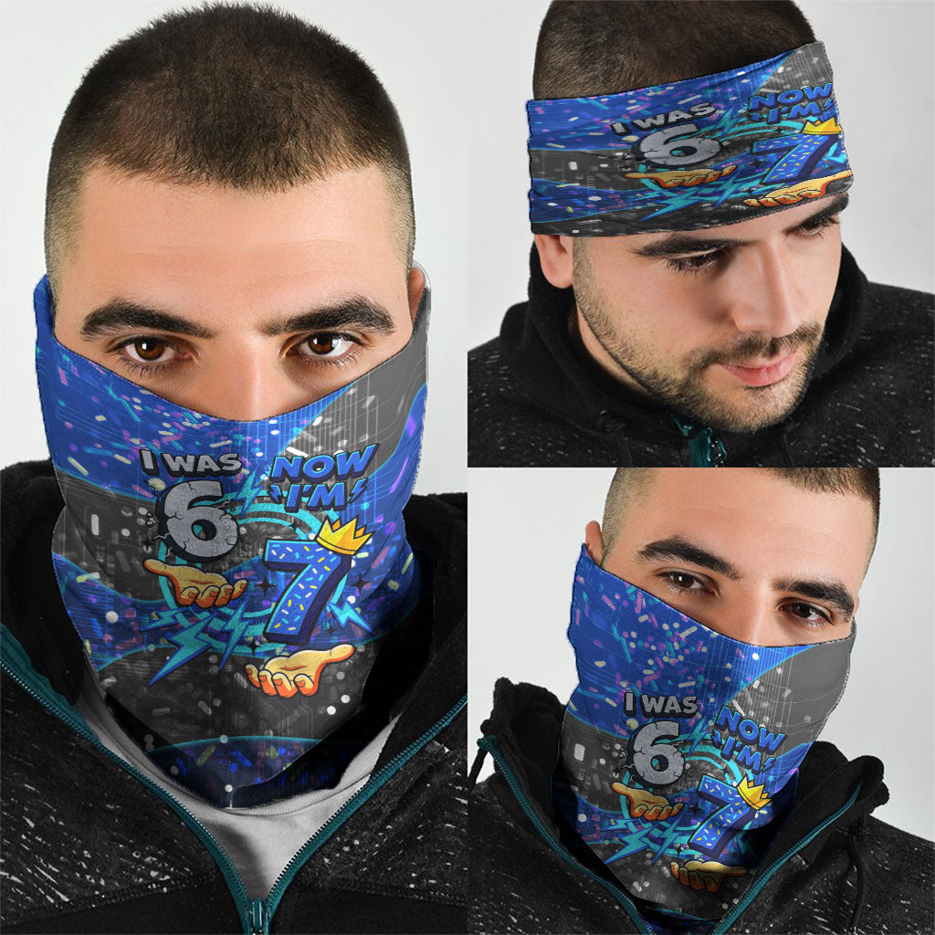 7th Birthday Boys Neck Gaiter I was 6 Now Im 7 Gaming And Tech Theme
