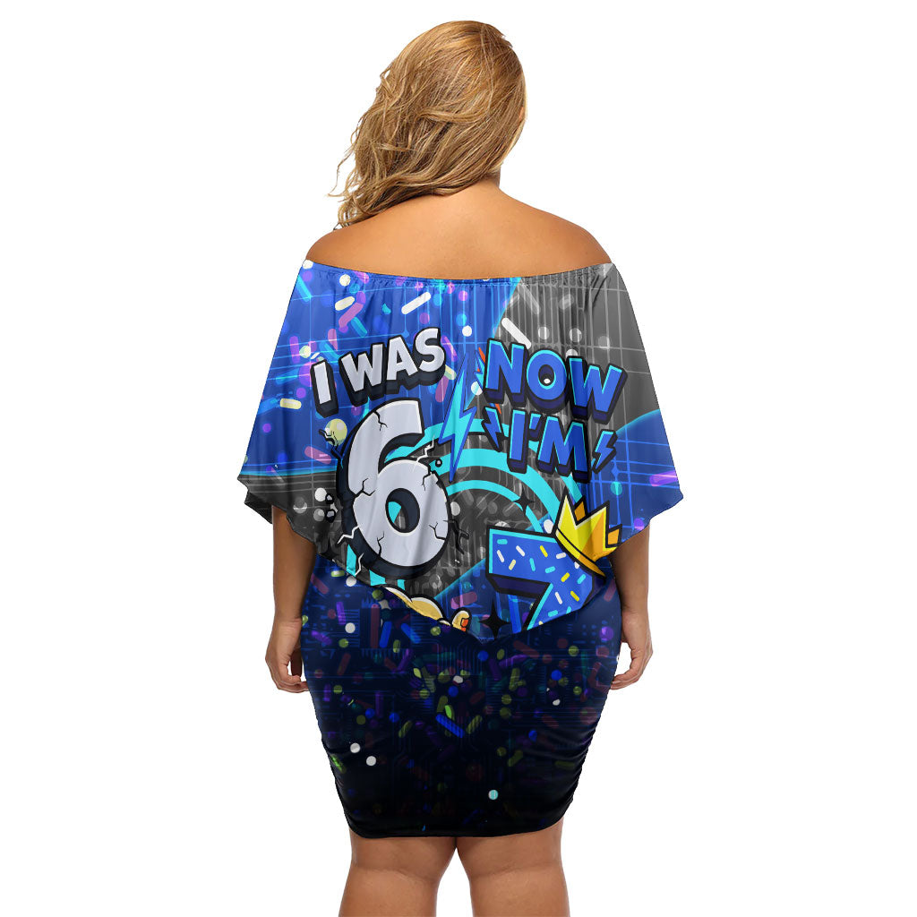 7th Birthday Boys Off Shoulder Short Dress I was 6 Now Im 7 Gaming And Tech Theme