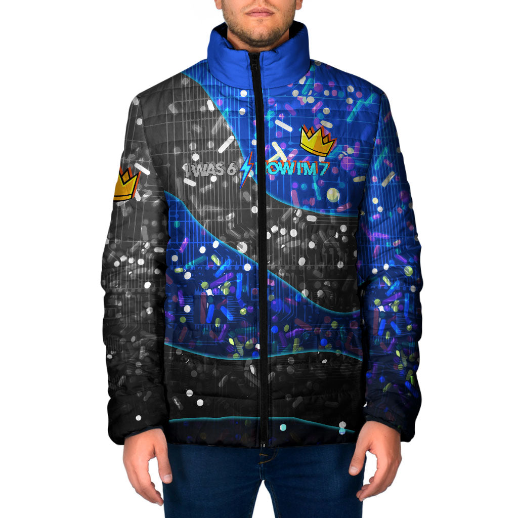7th Birthday Boys Padded Jacket I was 6 Now Im 7 Gaming And Tech Theme