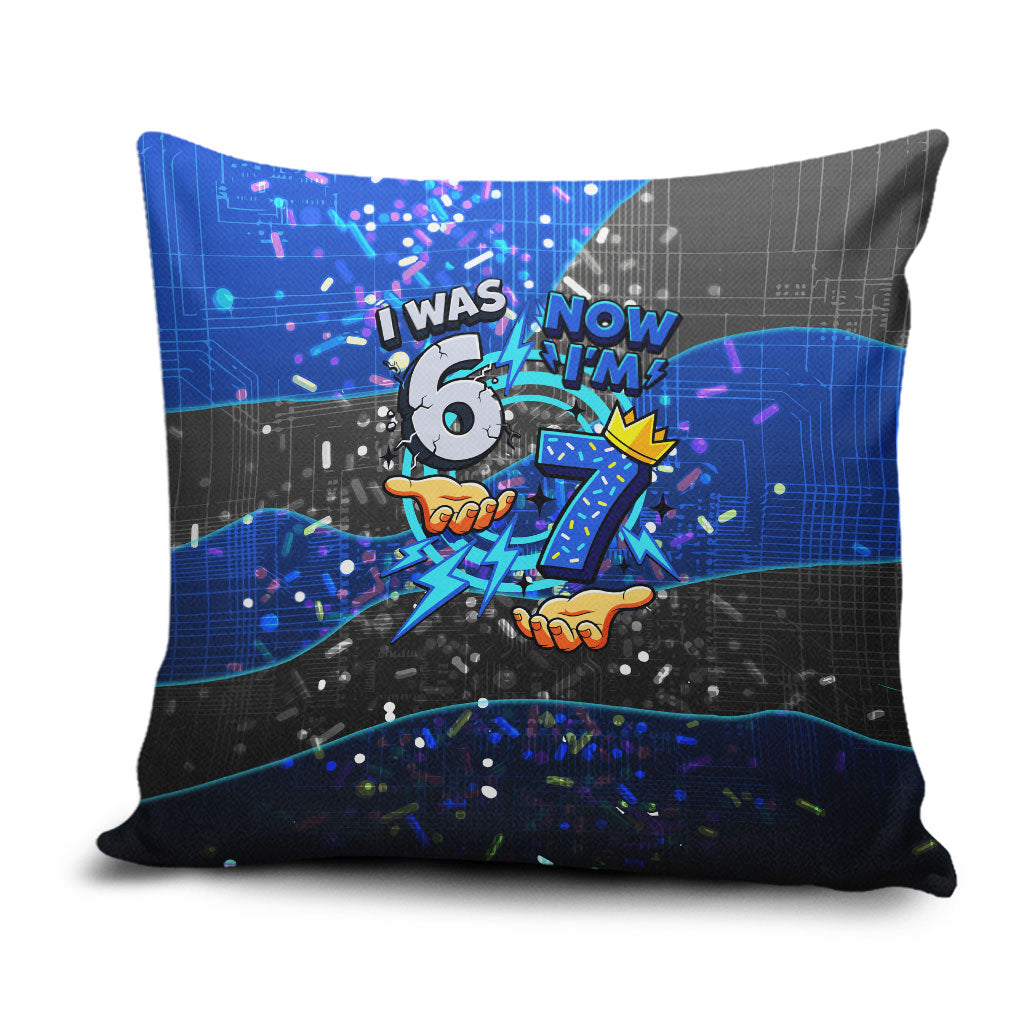 7th Birthday Boys Pillow Cover I was 6 Now Im 7 Gaming And Tech Theme