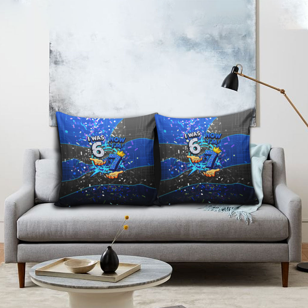 7th Birthday Boys Pillow Cover I was 6 Now Im 7 Gaming And Tech Theme