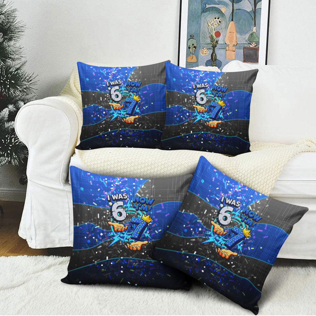 7th Birthday Boys Pillow Cover I was 6 Now Im 7 Gaming And Tech Theme