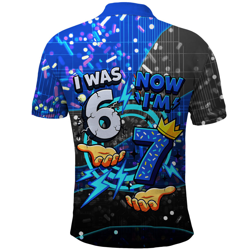 7th Birthday Boys Polo Shirt I was 6 Now Im 7 Gaming And Tech Theme