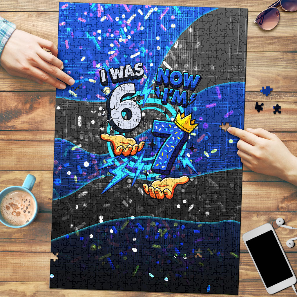 7th Birthday Boys Puzzle I was 6 Now Im 7 Gaming And Tech Theme