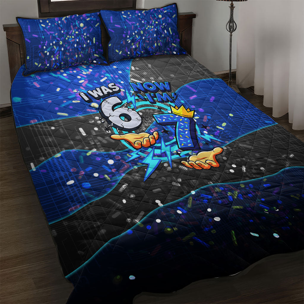7th Birthday Boys Quilt Bed Set I was 6 Now Im 7 Gaming And Tech Theme