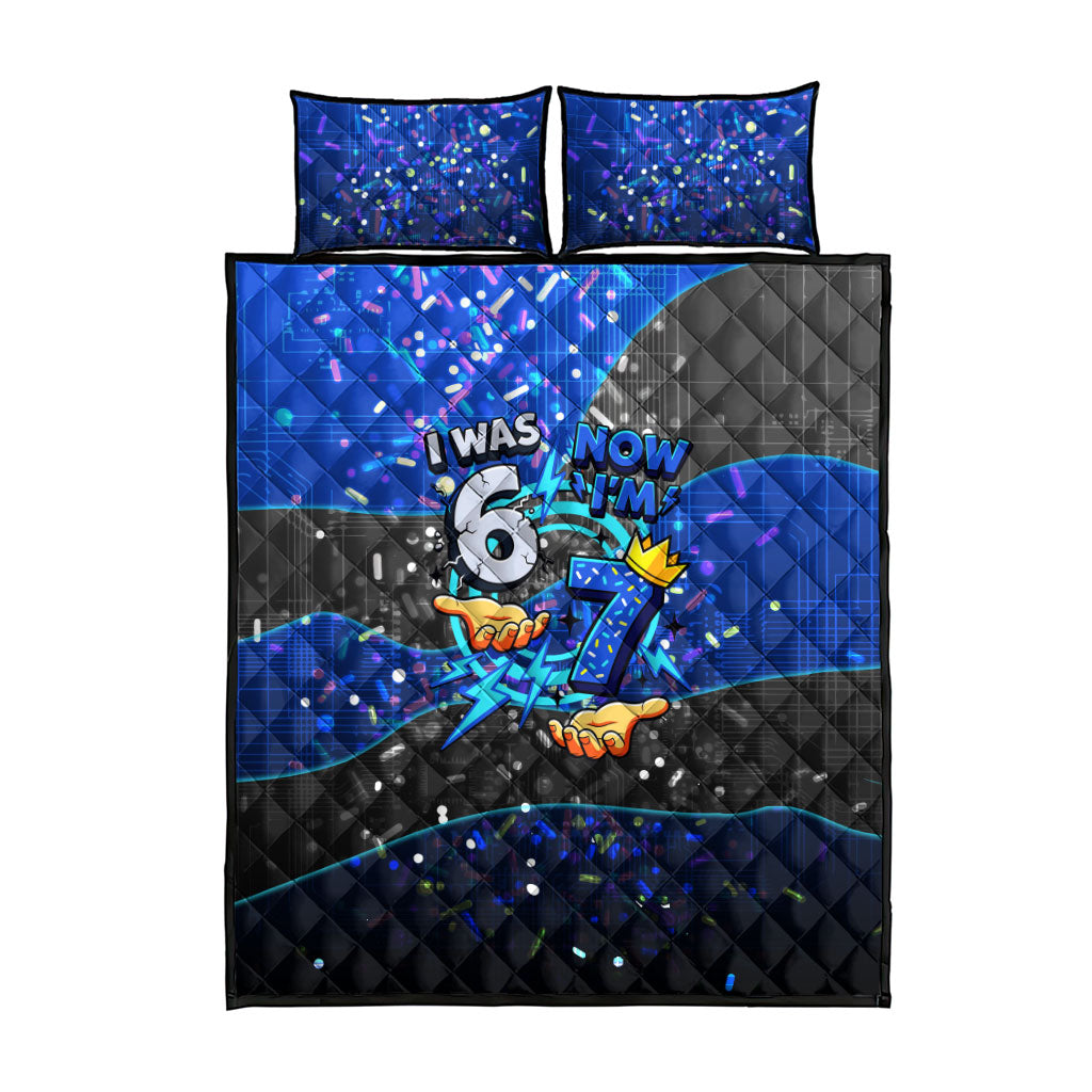 7th Birthday Boys Quilt Bed Set I was 6 Now Im 7 Gaming And Tech Theme