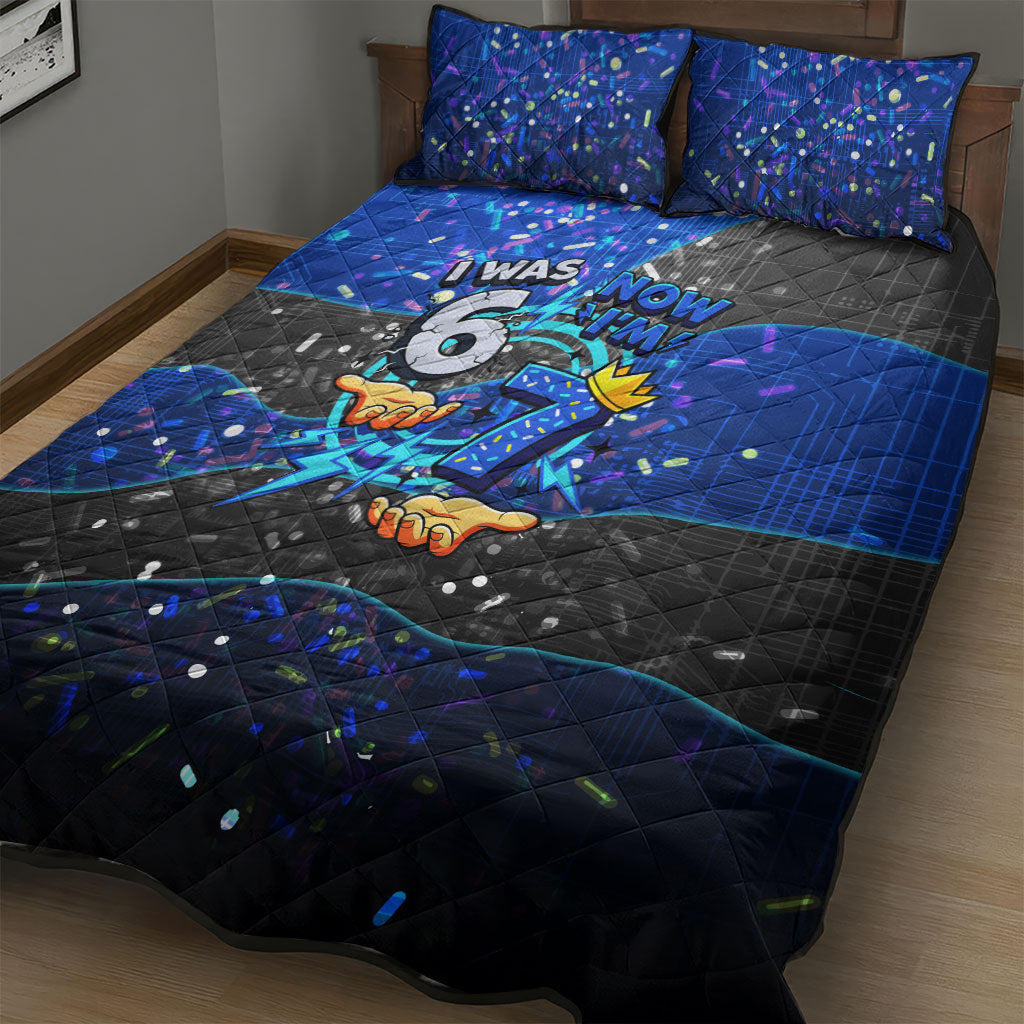 7th Birthday Boys Quilt Bed Set I was 6 Now Im 7 Gaming And Tech Theme