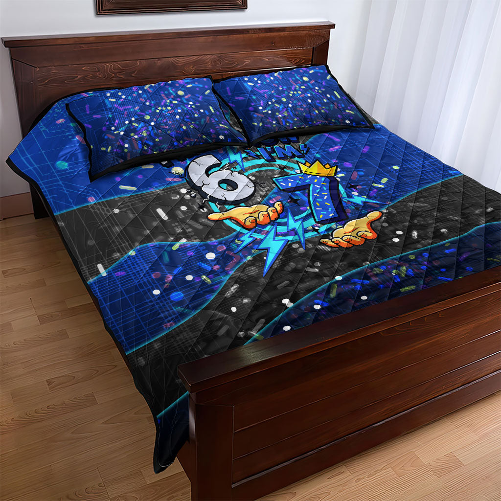 7th Birthday Boys Quilt Bed Set I was 6 Now Im 7 Gaming And Tech Theme