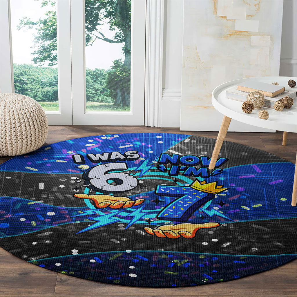 7th Birthday Boys Round Carpet I was 6 Now Im 7 Gaming And Tech Theme
