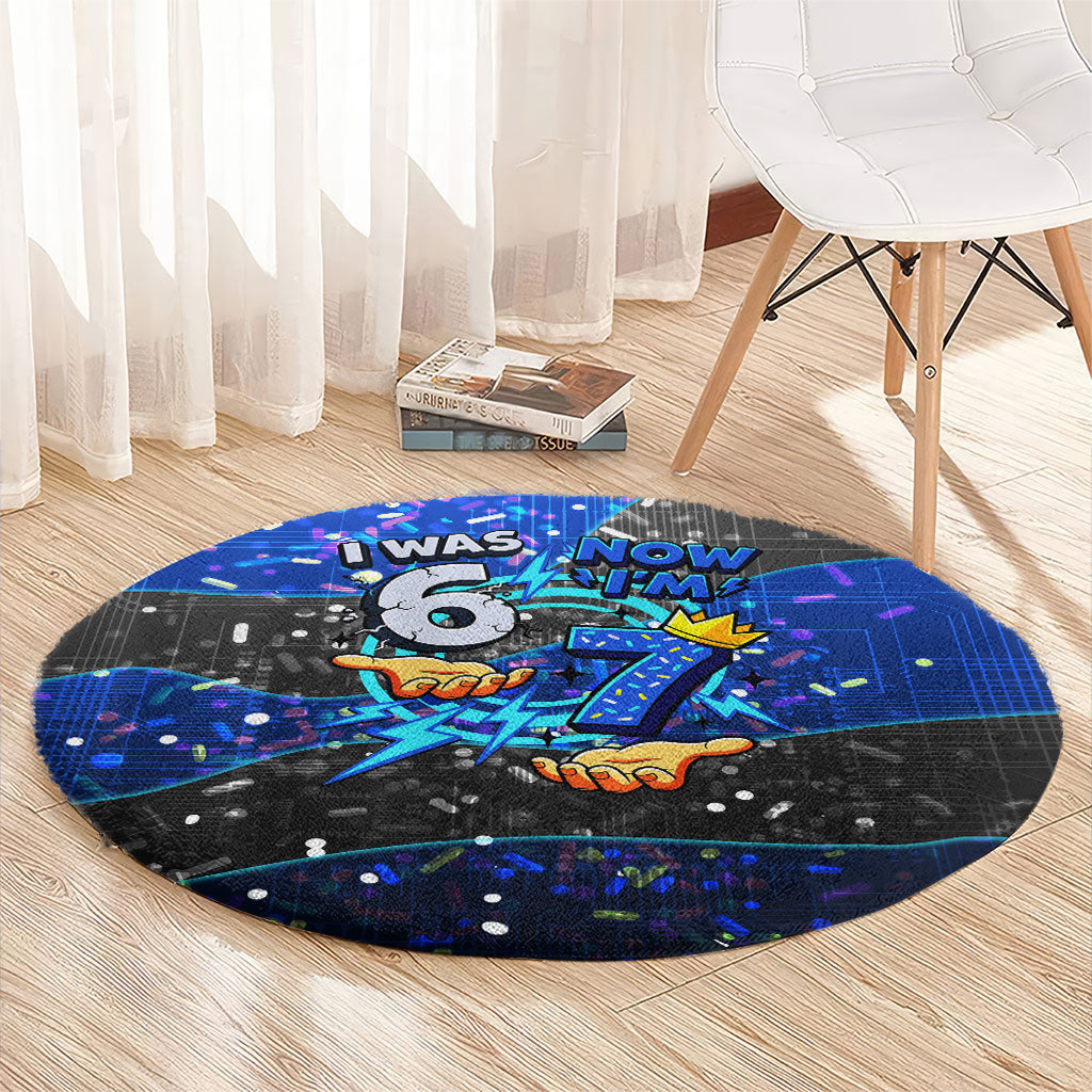 7th Birthday Boys Round Carpet I was 6 Now Im 7 Gaming And Tech Theme