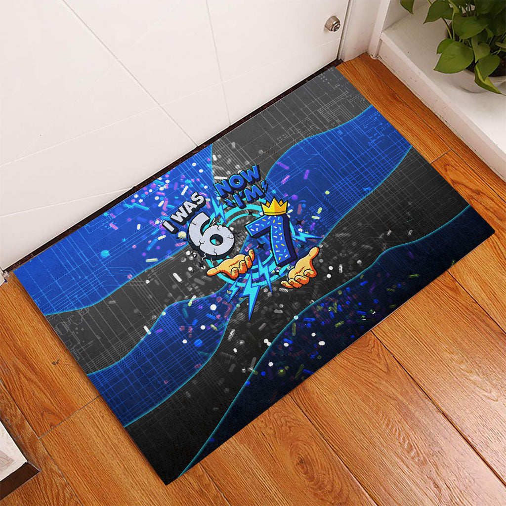 7th Birthday Boys Rubber Doormat I was 6 Now Im 7 Gaming And Tech Theme