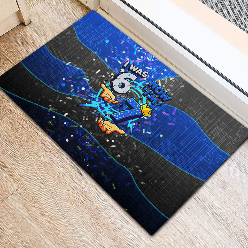 7th Birthday Boys Rubber Doormat I was 6 Now Im 7 Gaming And Tech Theme