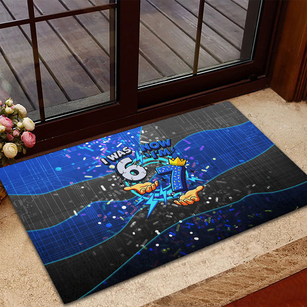 7th Birthday Boys Rubber Doormat I was 6 Now Im 7 Gaming And Tech Theme