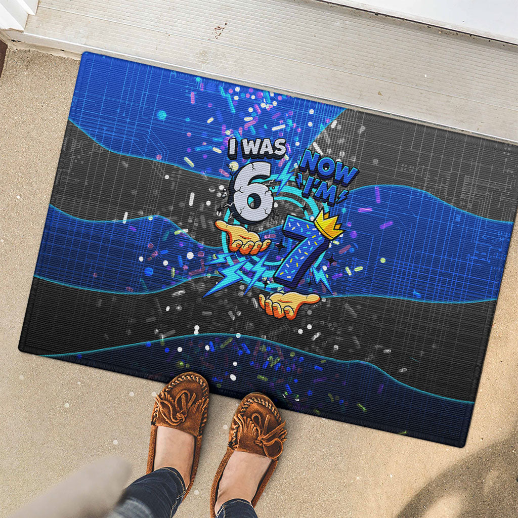 7th Birthday Boys Rubber Doormat I was 6 Now Im 7 Gaming And Tech Theme