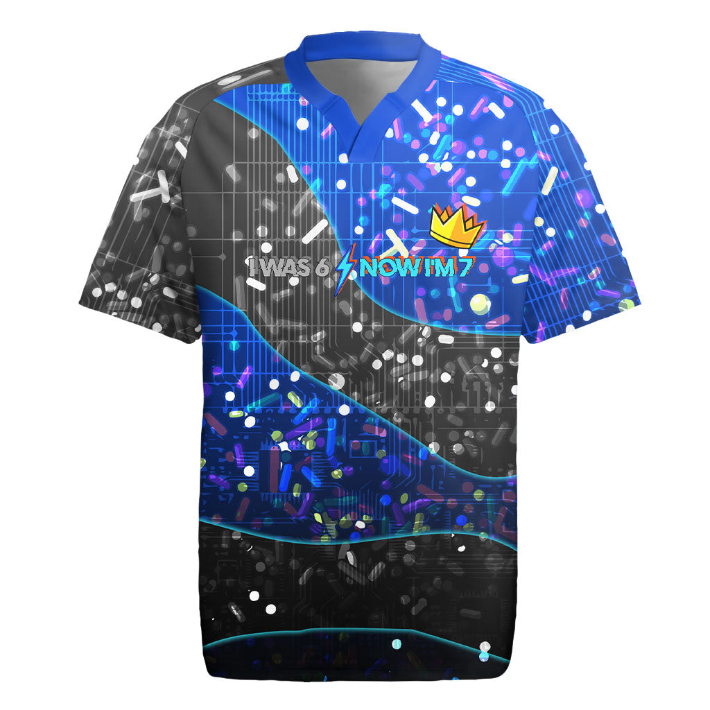 7th Birthday Boys Rugby Jersey I was 6 Now Im 7 Gaming And Tech Theme