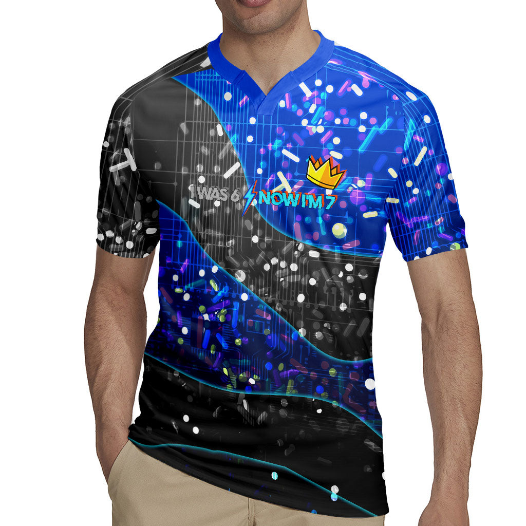 7th Birthday Boys Rugby Jersey I was 6 Now Im 7 Gaming And Tech Theme