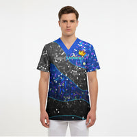 7th Birthday Boys Scrub Top I was 6 Now Im 7 Gaming And Tech Theme