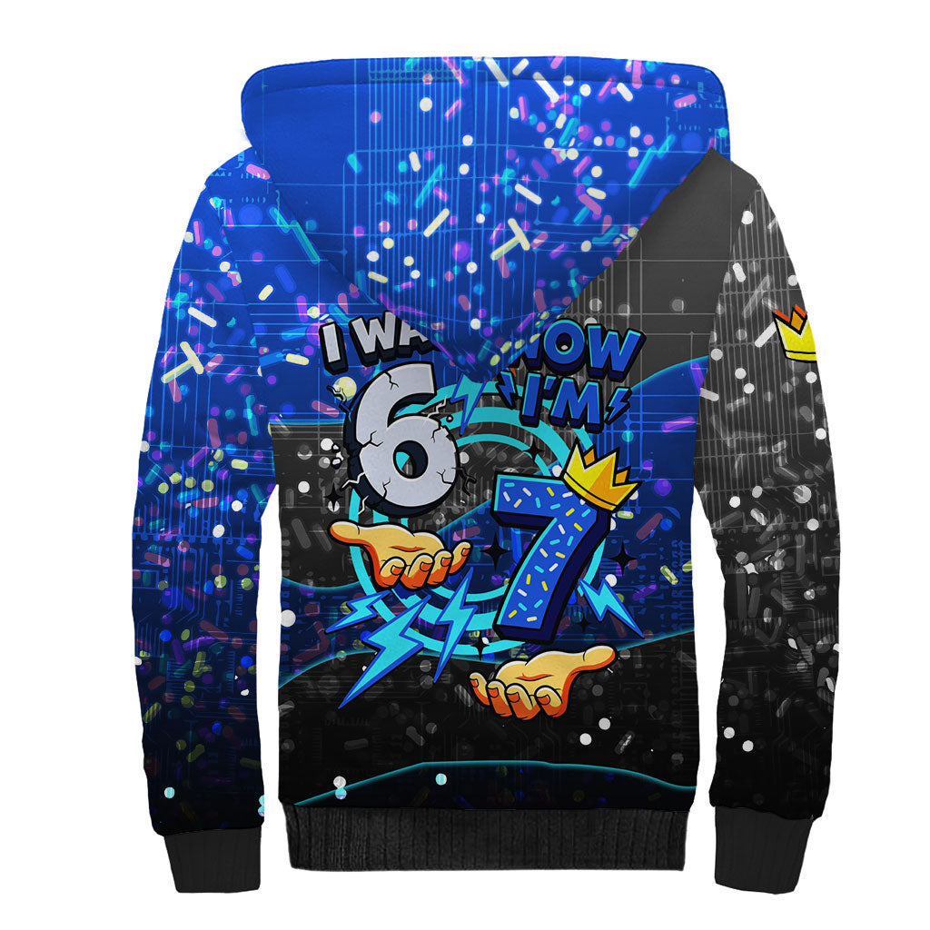 7th Birthday Boys Sherpa Hoodie I was 6 Now Im 7 Gaming And Tech Theme
