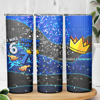 7th Birthday Boys Skinny Tumbler I was 6 Now Im 7 Gaming And Tech Theme