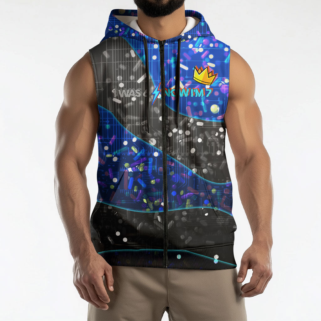 7th Birthday Boys Sleeveless Zip Hoodie I was 6 Now Im 7 Gaming And Tech Theme