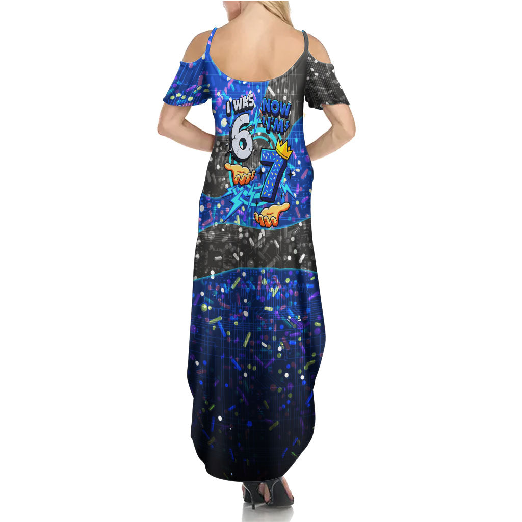 7th Birthday Boys Summer Maxi Dress I was 6 Now Im 7 Gaming And Tech Theme